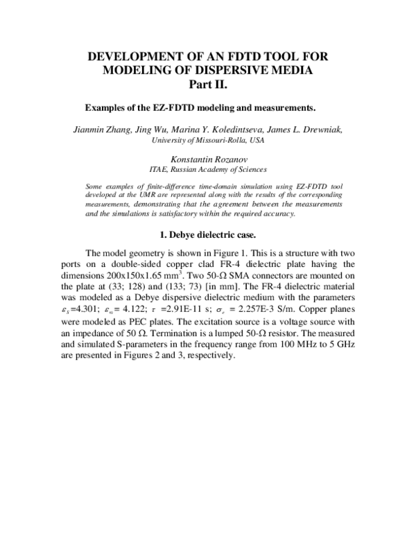 (PDF) DEVELOPMENT OF AN FDTD TOOL FOR MODELING OF DISPERSIVE MEDIA Part ...