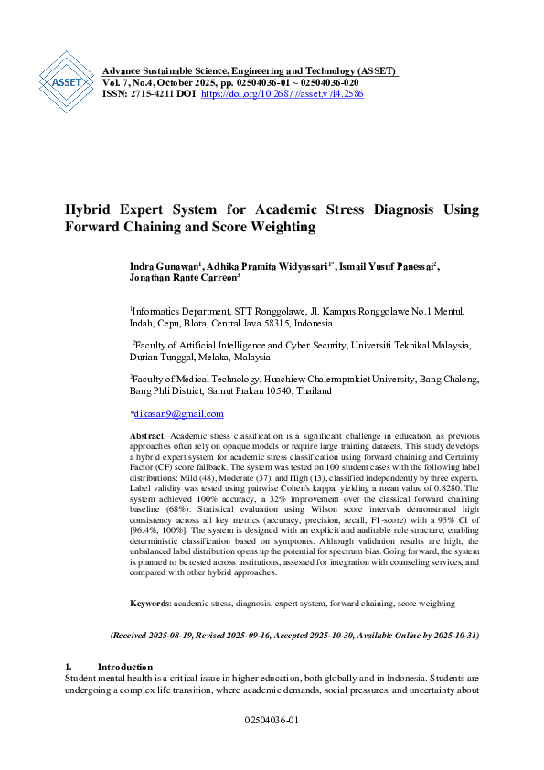 (PDF) Hybrid Expert System for Academic Stress Diagnosis Using Forward ...