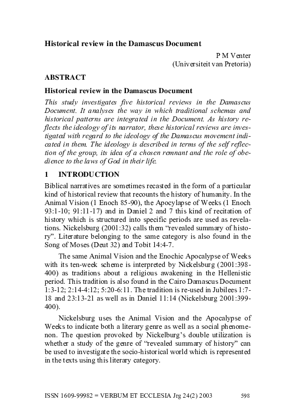 (PDF) Historical review in the Damascus Document