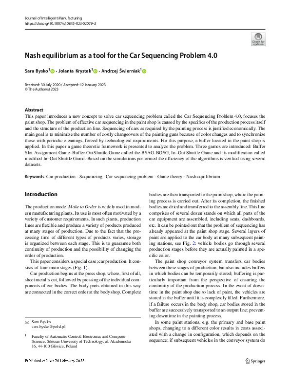 (PDF) Nash equilibrium as a tool for the Car Sequencing Problem 4.0