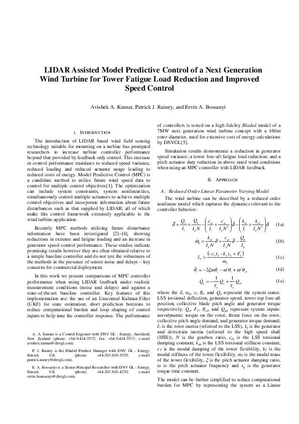 (PDF) LIDAR Assisted Model Predictive Control of a Next Generation Wind ...