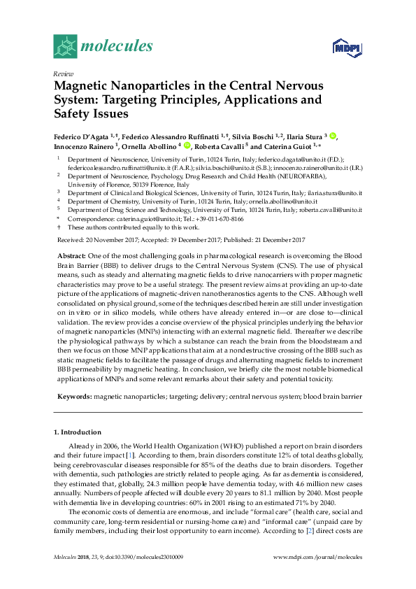 (PDF) Magnetic Nanoparticles in the Central Nervous System: Targeting ...