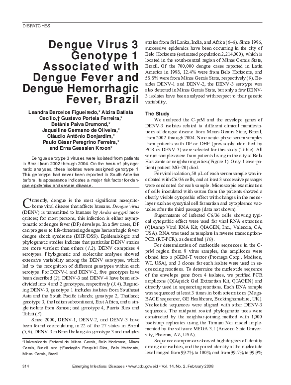 (PDF) Dengue Virus 3 Genotype 1 Associated with Dengue Fever and Dengue ...