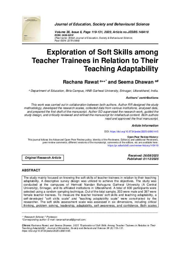 (PDF) Exploration of Soft Skills among Teacher Trainees in Relation to ...