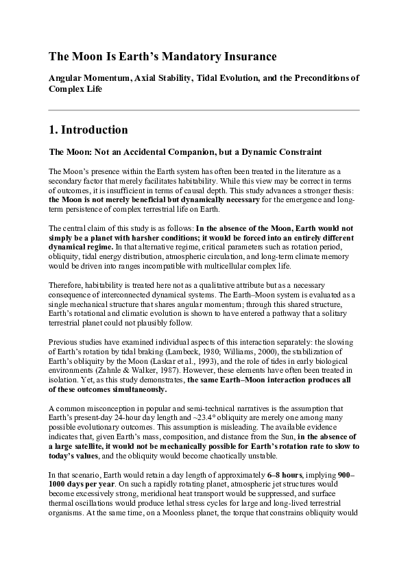 (PDF) The Moon Is Earth's Mandatory Insurance
