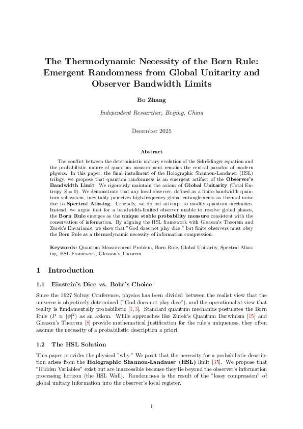(PDF) The Thermodynamic Necessity of the Born Rule: Emergent Randomness ...