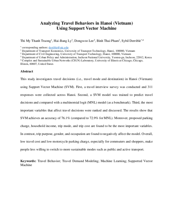 (PDF) Analyzing travel behavior in Hanoi using Support Vector Machine