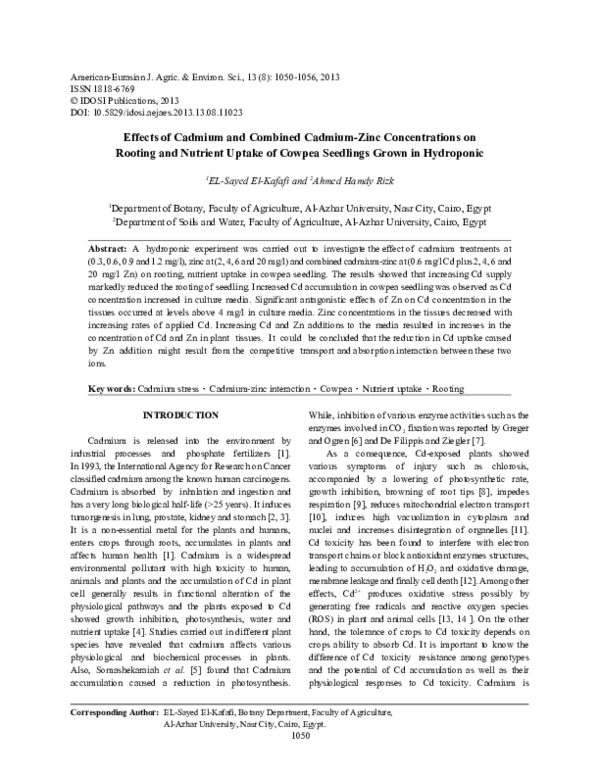 (PDF) Zinc and Cadmium Uptake by Hyperaccumulator Thlaspi caerulescens ...