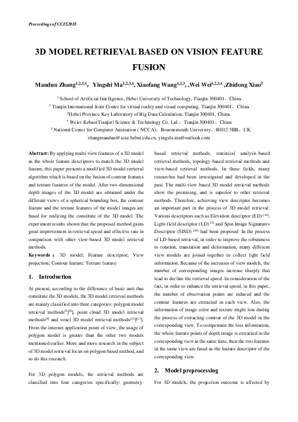 (PDF) 3D Model Retrieval Based on Vision Feature Fusion