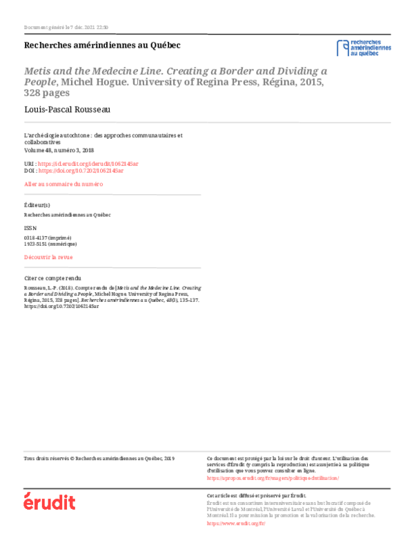 (PDF) Metis and the Medecine Line. Creating a Border and Dividing a ...