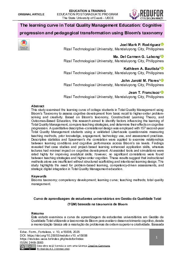 (PDF) The learning curve in Total Quality Management Education ...