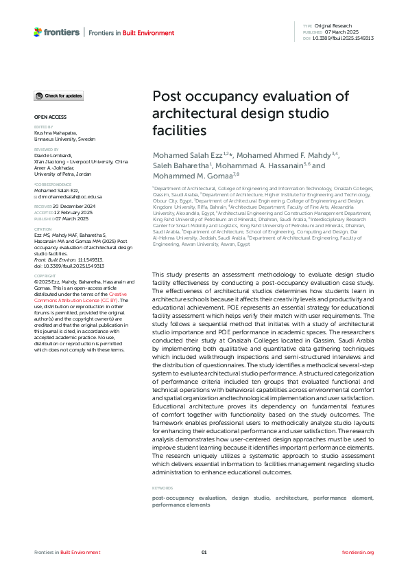 (PDF) Post occupancy evaluation of architectural design studio facilities