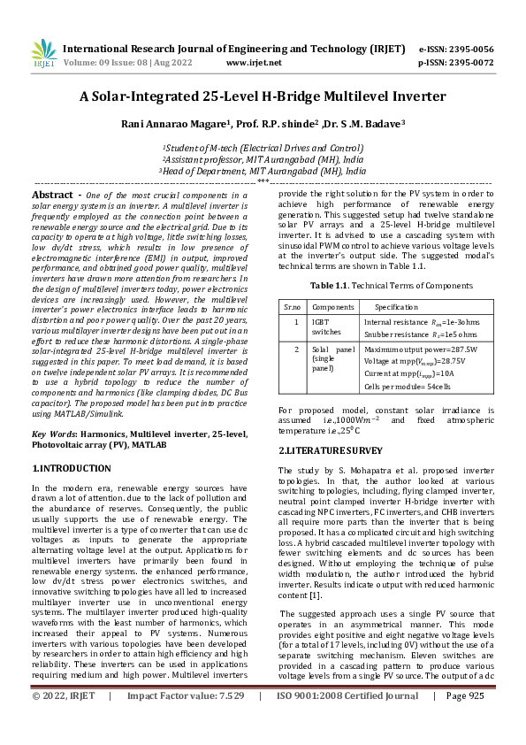 (PDF) A Solar Integrated 25 Level H Bridge Multilevel Inverter