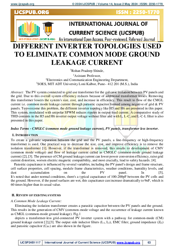 (PDF) DIFFERENT INVERTER TOPOLOGIES USED TO ELIMINATE COMMON MODE ...