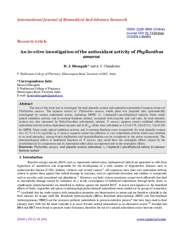 (PDF) An in-vitro investigation of the antioxidant activity of ...