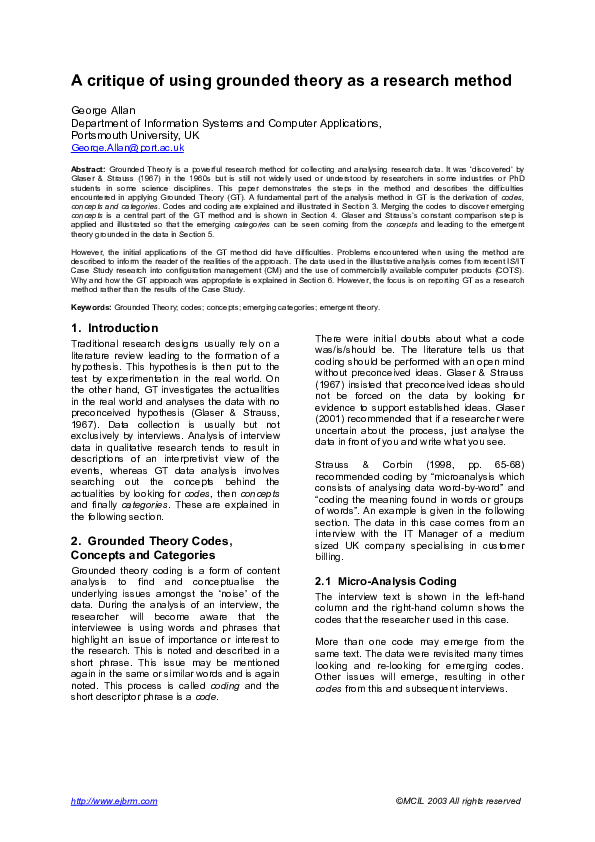 (PDF) A critique of using grounded theory as a research method