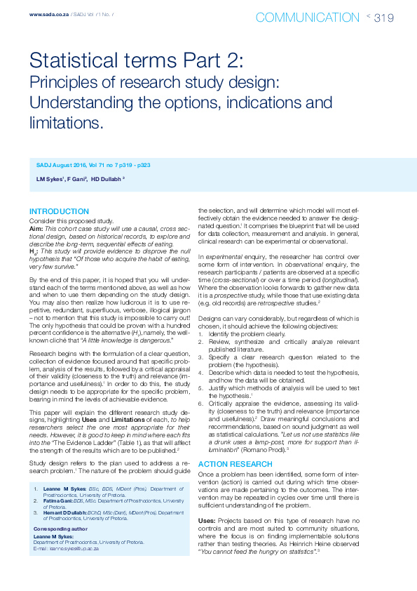 (PDF) Statistical terms Part 2 : Principles of research study design ...