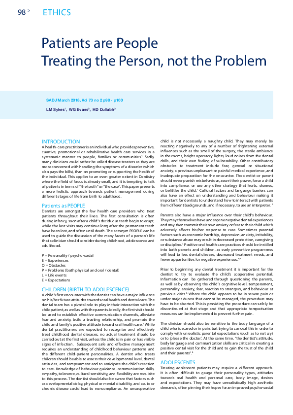 (PDF) Patients are People: Treating the Person, not the Problem