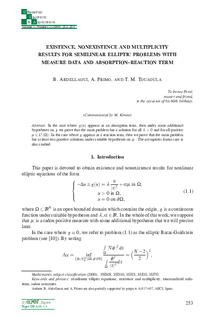 (PDF) Existence, nonexistence and multiplicity results for semilinear ...