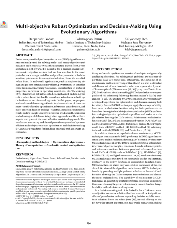 (PDF) Multi-objective Robust Optimization and Decision-Making Using ...