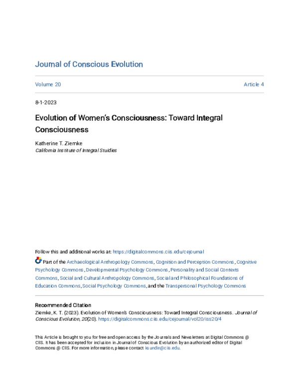 (PDF) Evolution of Women's Consciousness: Toward Integral Consciousness