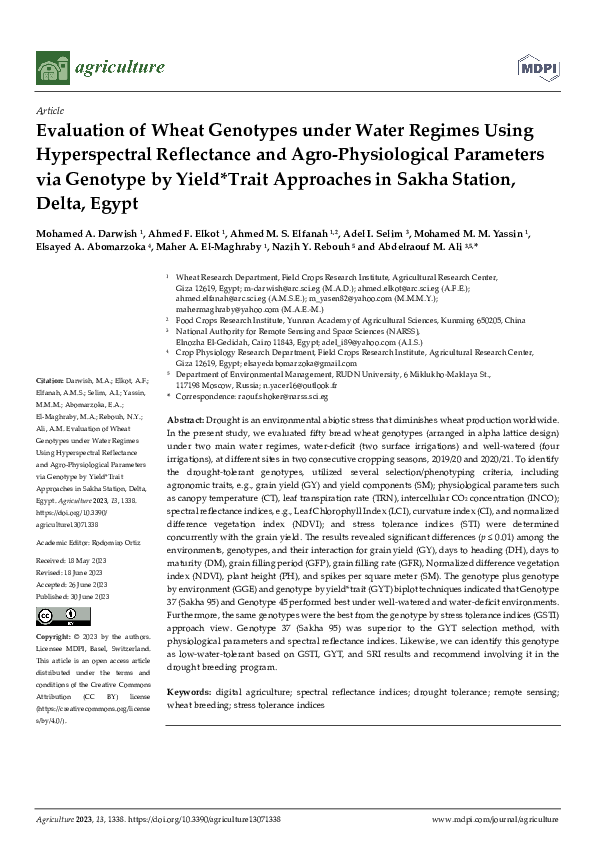(PDF) Evaluation of Wheat Genotypes under Water Regimes Using ...