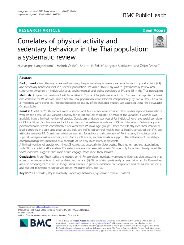 (PDF) Correlates of physical activity and sedentary behaviour in the ...