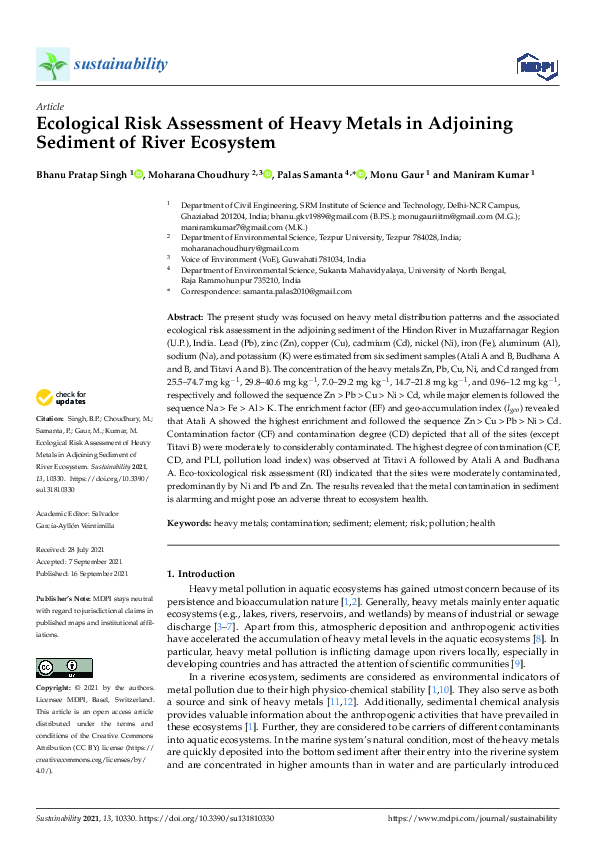 (PDF) Ecological Risk Assessment of Heavy Metals in Adjoining Sediment ...