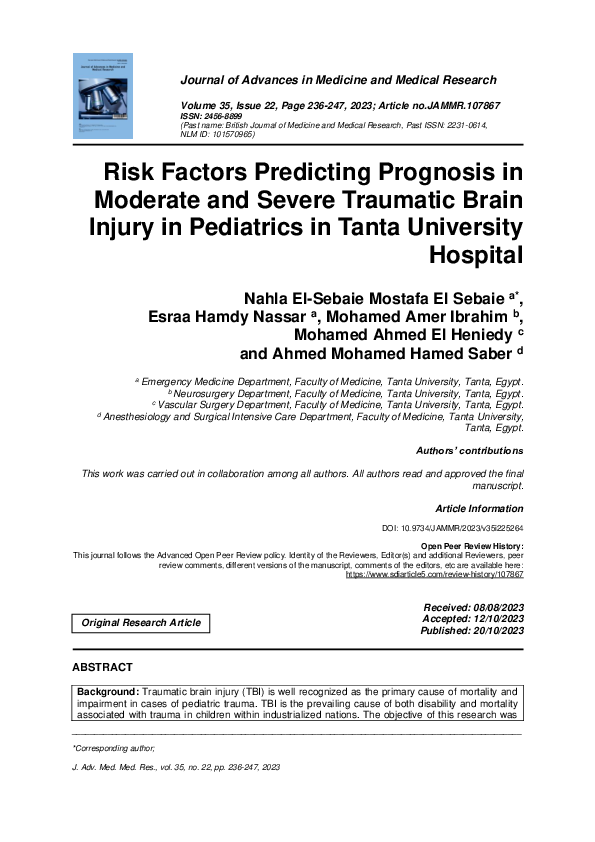 (PDF) Risk Factors Predicting Prognosis in Moderate and Severe ...