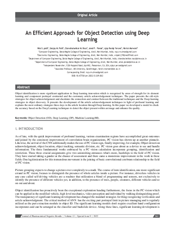 (PDF) An Efficient Approach for Object Detection using Deep Learning