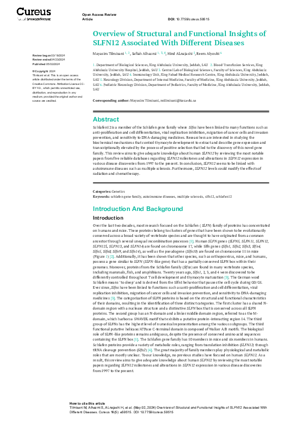 (PDF) Overview of Structural and Functional Insights of SLFN12 ...