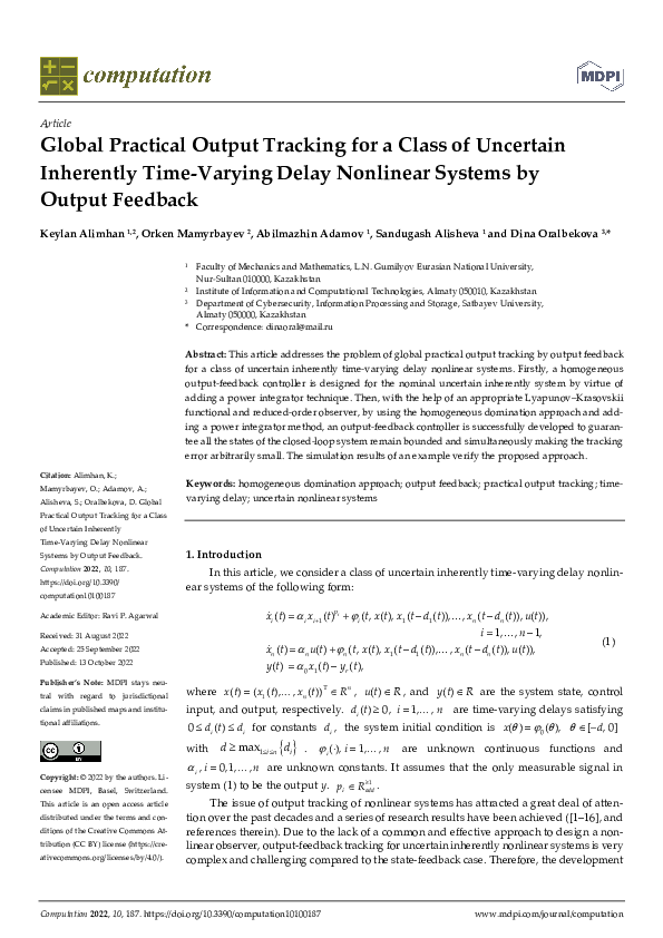 (PDF) Global Practical Output Tracking for a Class of Uncertain ...
