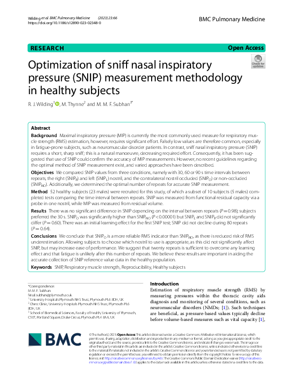 (PDF) Optimization of sniff nasal inspiratory pressure (SNIP ...