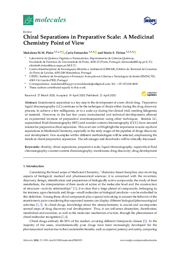 (PDF) Chiral Separations in Preparative Scale: A Medicinal Chemistry ...