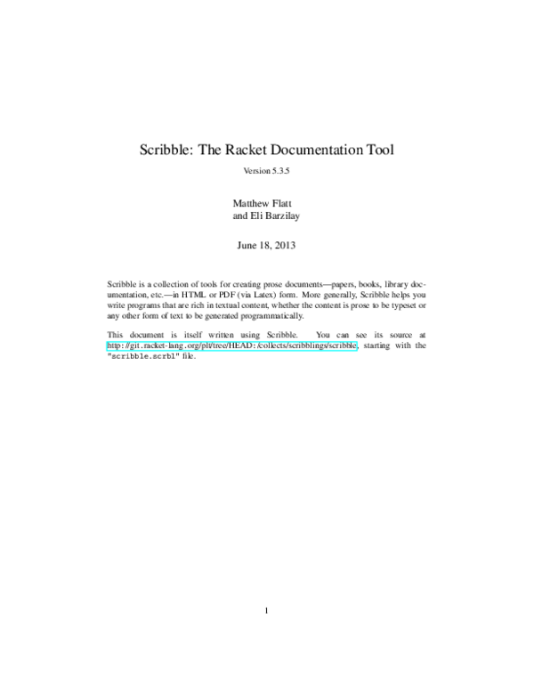 (PDF) Scribble: The Racket Documentation Tool Version 5.3.5