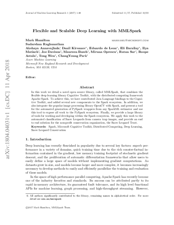 (PDF) Flexible and Scalable Deep Learning with MMLSpark