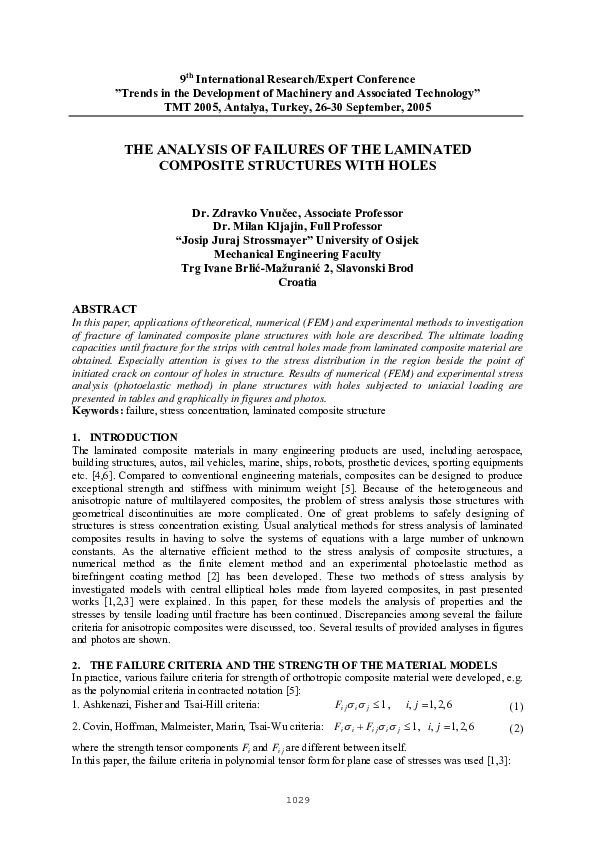 (PDF) The Analysis of Failures of the Laminated Composite Structures ...