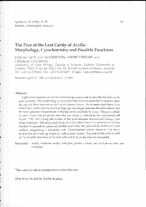 (PDF) The pore of the leaf cavity of Azolla: Morphology, cytochemistry ...