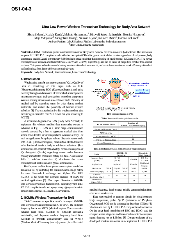 (PDF) Ultra-Low-Power Wireless Transceiver Technology for Body Area Network