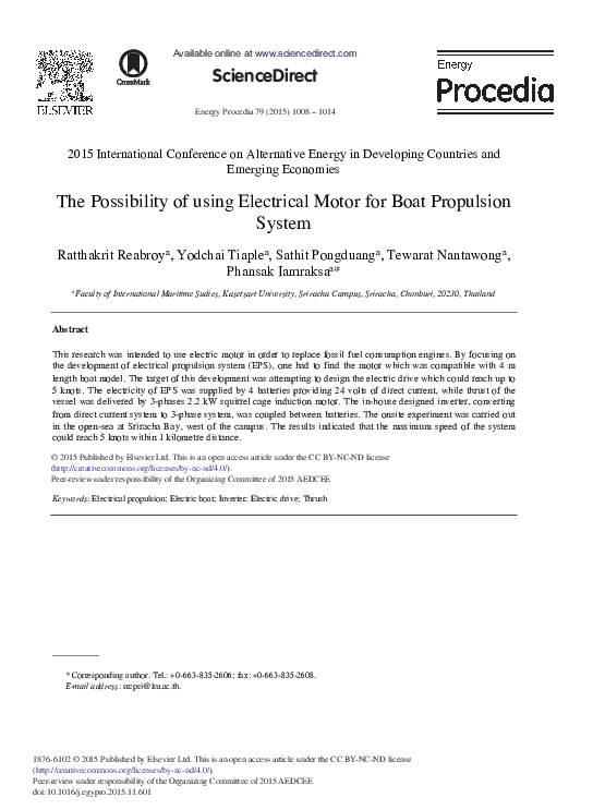 (PDF) The Possibility of Using Electrical Motor for Boat Propulsion System