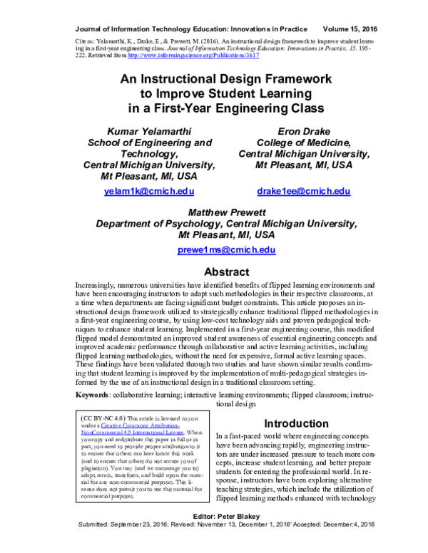 (PDF) An Instructional Design Framework to Improve Student Learning in ...