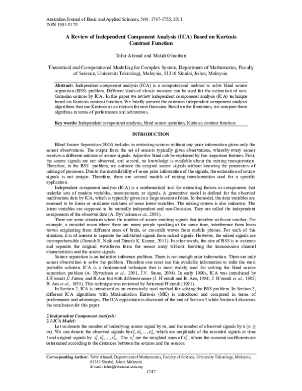 (PDF) A Review of Independent Component Analysis (ICA) Based on ...
