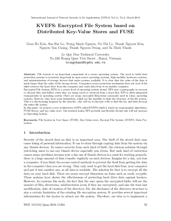(PDF) KVEFS: Encrypted File System Based on Distributed Key-Value ...