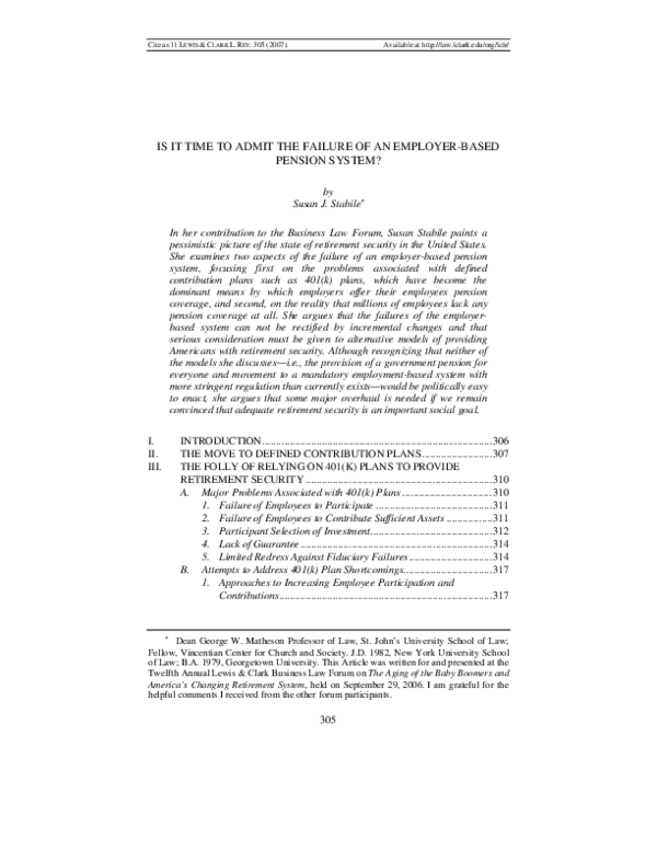 (PDF) Is it Time to Admit the Failure of an Employer-Based Pension System