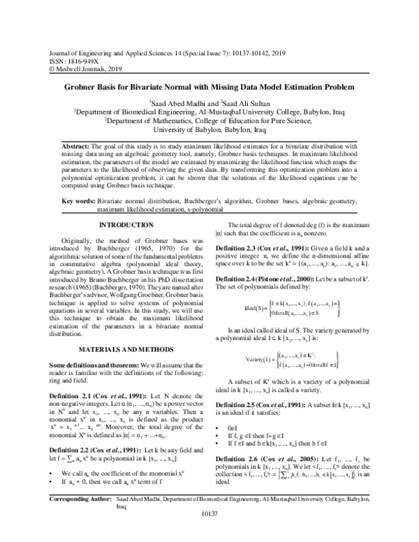 (PDF) Grobner Basis for Bivariate Normal with Missing Data Model ...