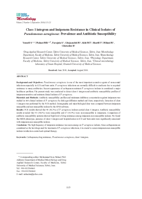(PDF) Class 1 integron and Imipenem Resistance in Clinical Isolates of ...