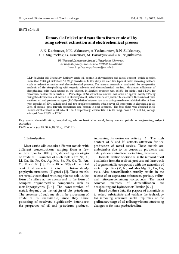(PDF) Removal of nickel and vanadium from crude oil by using solvent ...