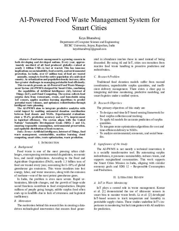 (PDF) AI-Powered Food Waste Management System for Smart Cities
