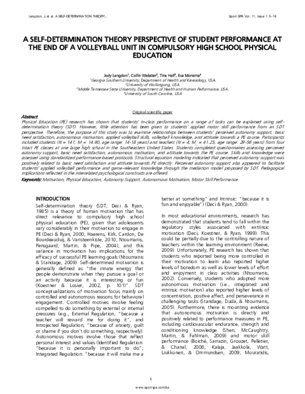 (PDF) A Self-Determination Theory Perspective of Student Performance at ...