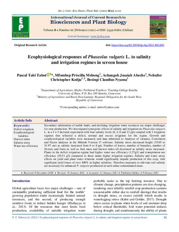 (PDF) Ecophysiological responses of Phaseolus vulgaris L. to salinity ...